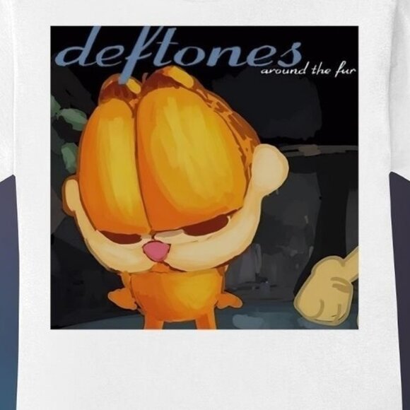 Garfield Deftones Around the Fur T-Shirt Funny Band Album Parody Tee Nu-Metal - Picture 2 of 6